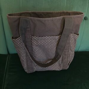 Grey and white polka dot thirty-one tote bag